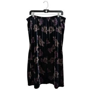 Vtg Velvet Floral Midi Skirt Women’s XL Blue Purple Stretch Roses Whimsigoth 90s
